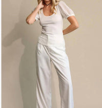 GiGiO Puff Sleeve Knit Tee in white - women's t-shirt