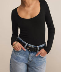 Z Supply Second Skin Scoop Neck Top in black 2 - women's long sleeve top
