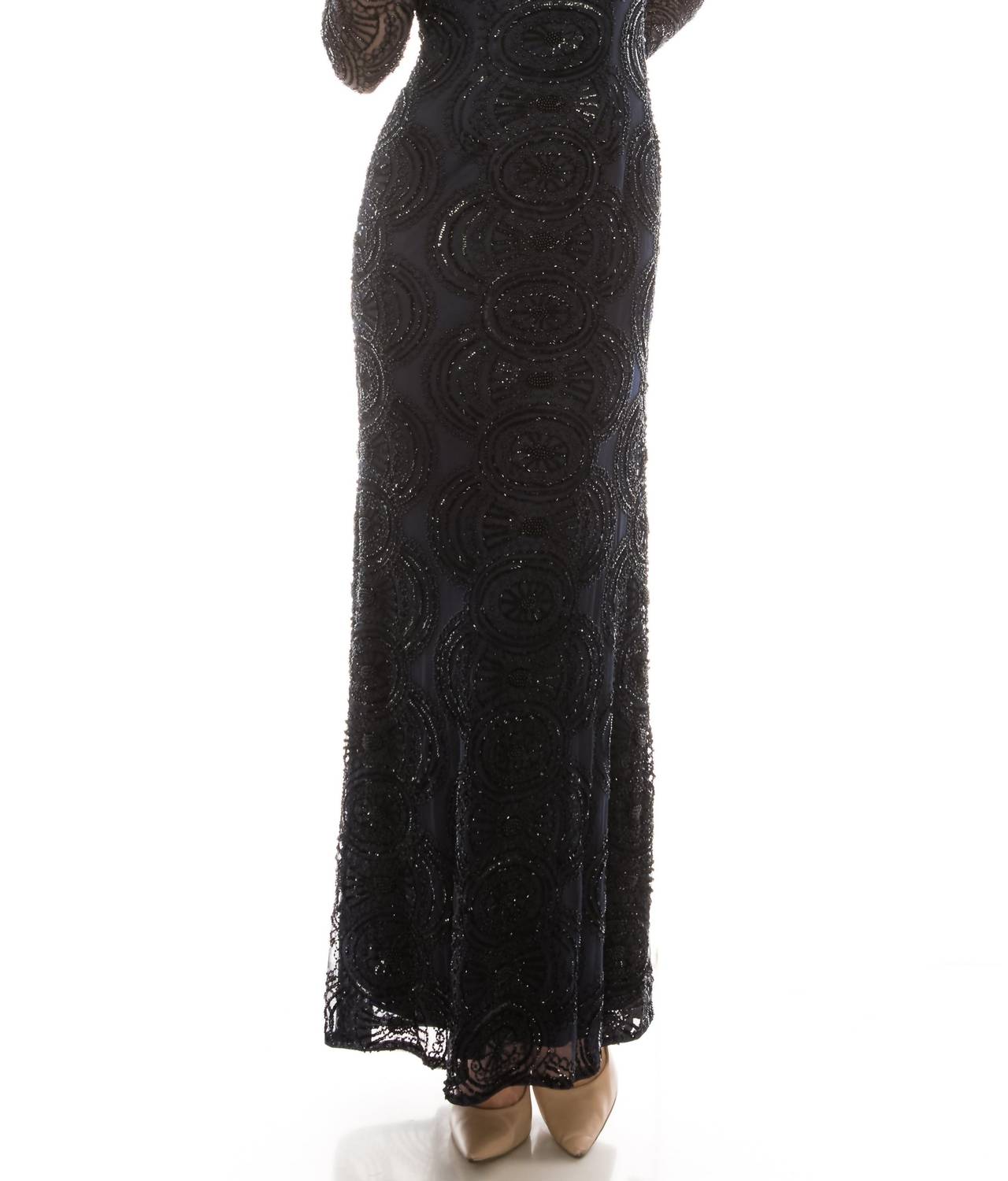 Aidan Mattox - Long Sleeve Cutout Back Beaded Dress