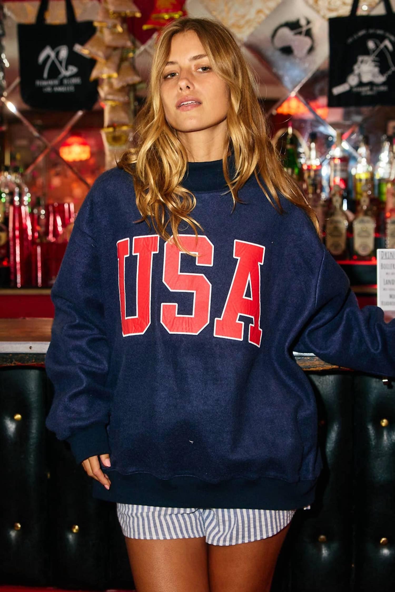 Bucketlist - Usa And Flag Reversible Mock Neck Sweatshirt