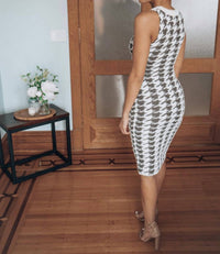 Endless Blu. - Fuzzy Knit Houndstooth Bodycon Dress