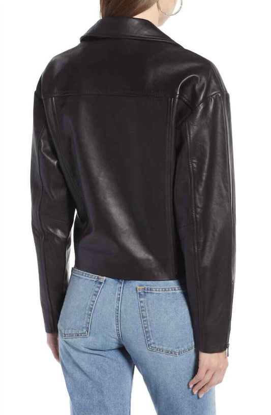 Something Navy - Shrunken Double Breasted Crop Leather Jacket