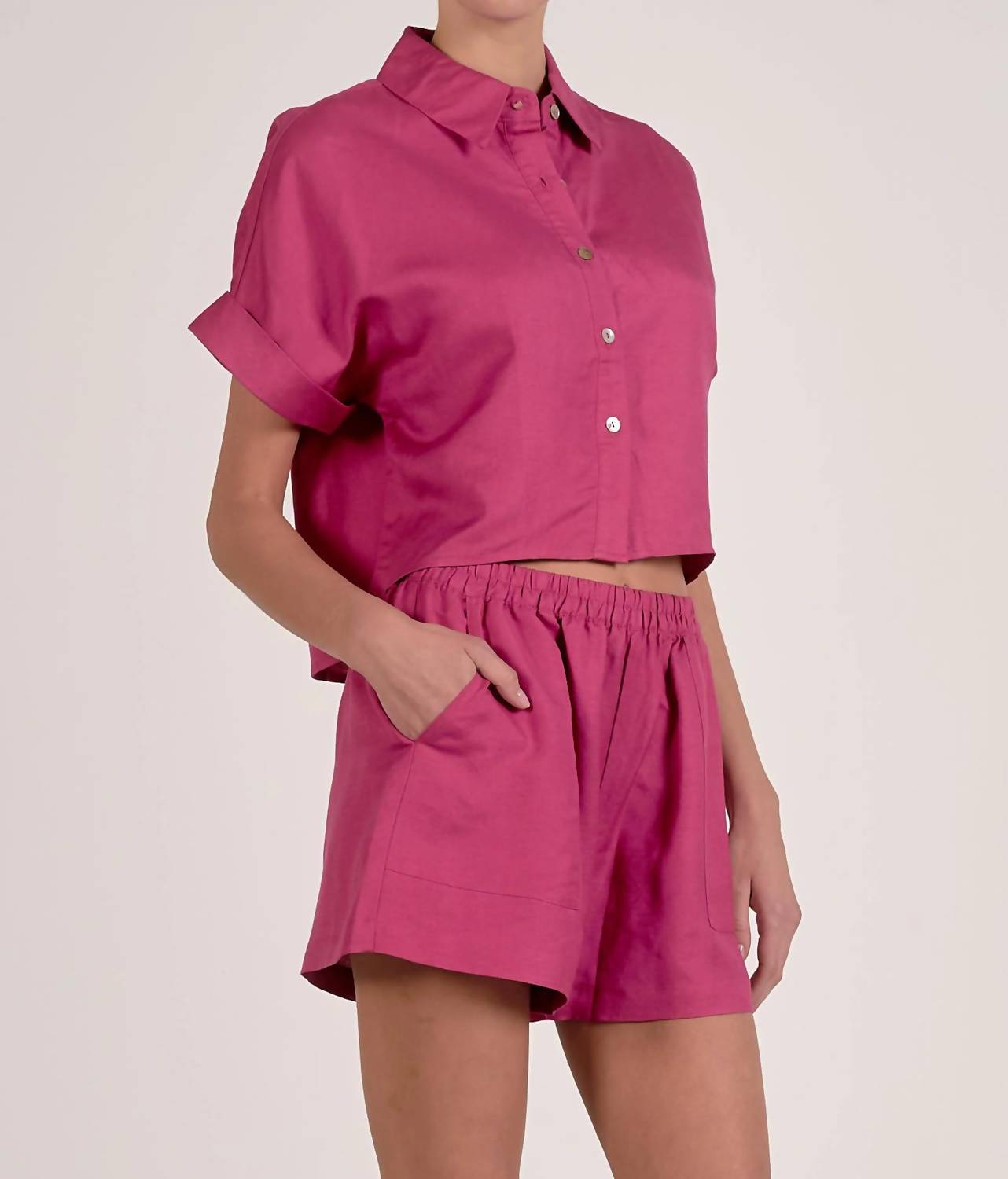 Elan - Courtney Button Front Short Sleeve Top