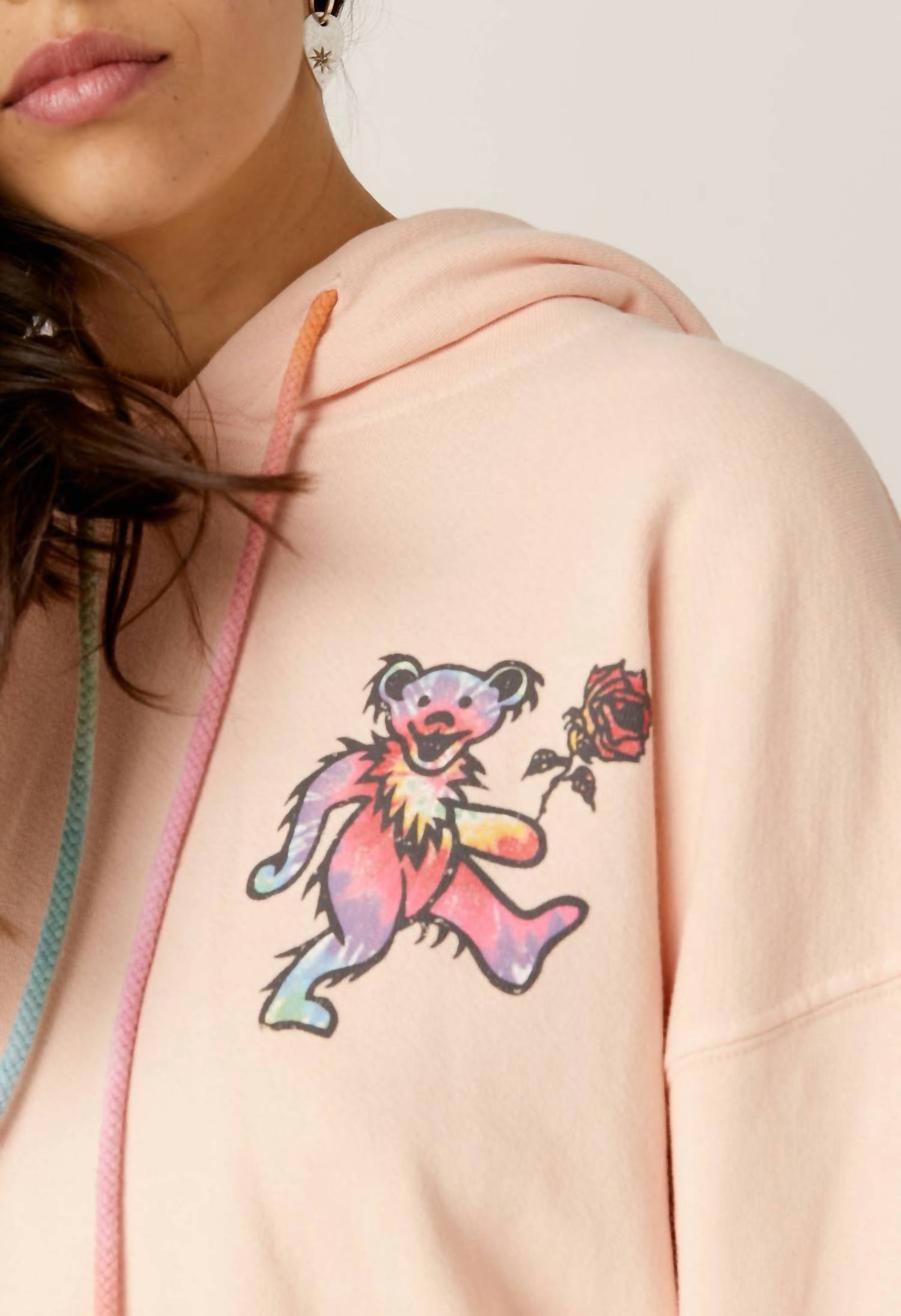 DAYDREAMER GRATEFUL DEAD TIE DYE HOODIE in coral reef - women's top - detail view