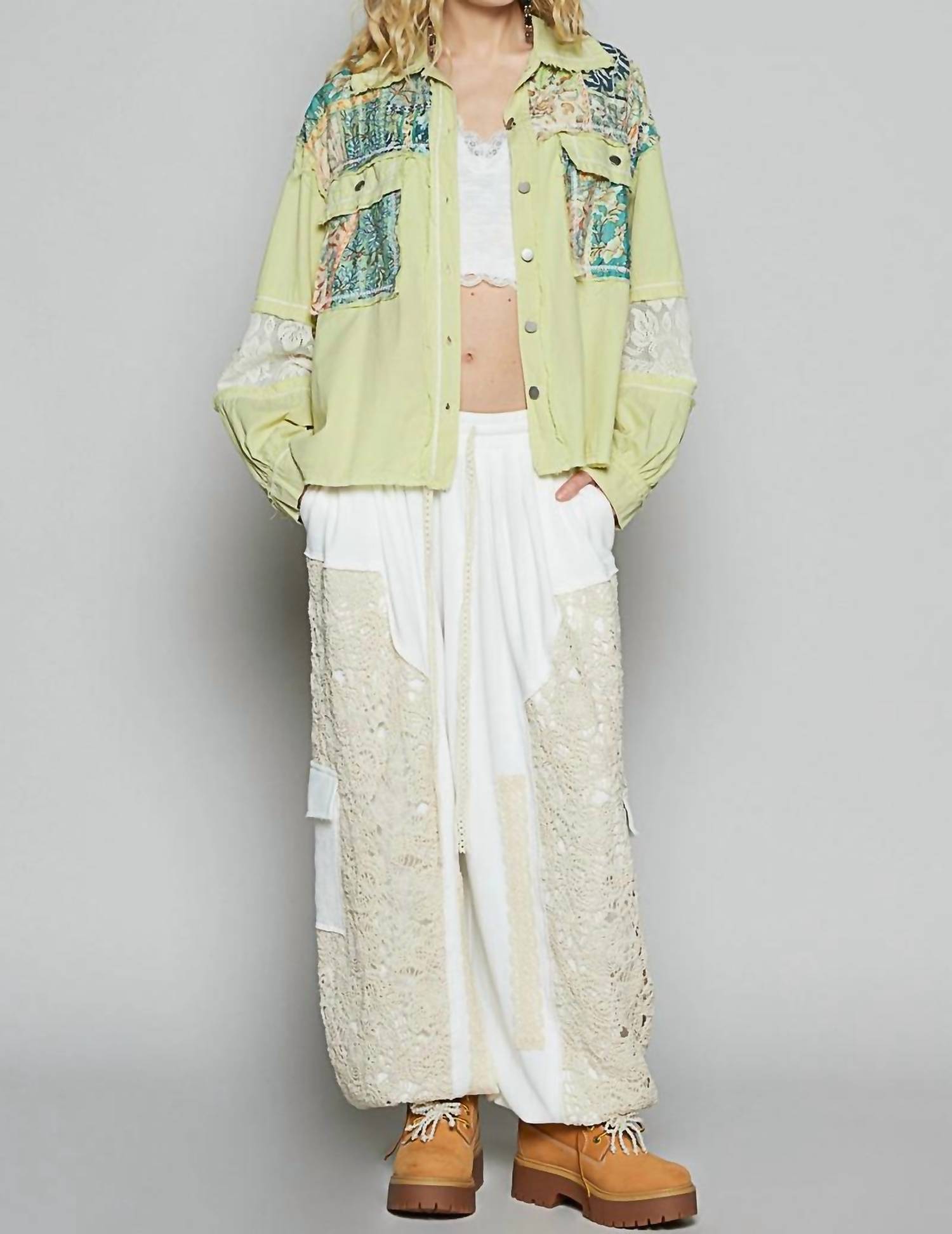Pol - Printed Mixed Fabric Light Shacket