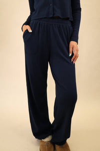 Sundry Luxe Rib Knit Lounge Flare Pant in deep navy - women's pants