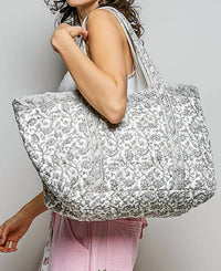 Pol - Women's Hand Block-printed Quilted Floral Tote Bag