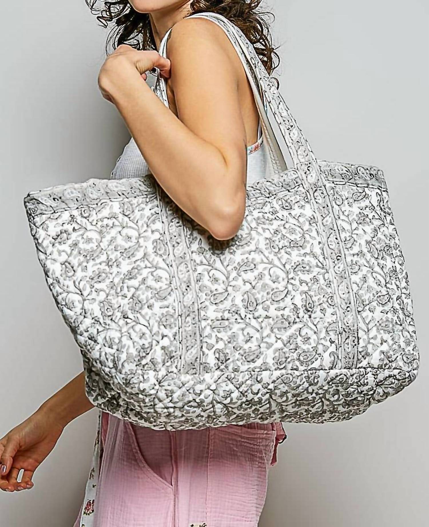 Pol - Women's Hand Block-printed Quilted Floral Tote Bag