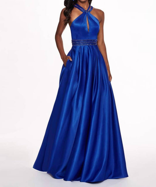 Rachel Allan - Matte Satin Halter Neck Prom Gown