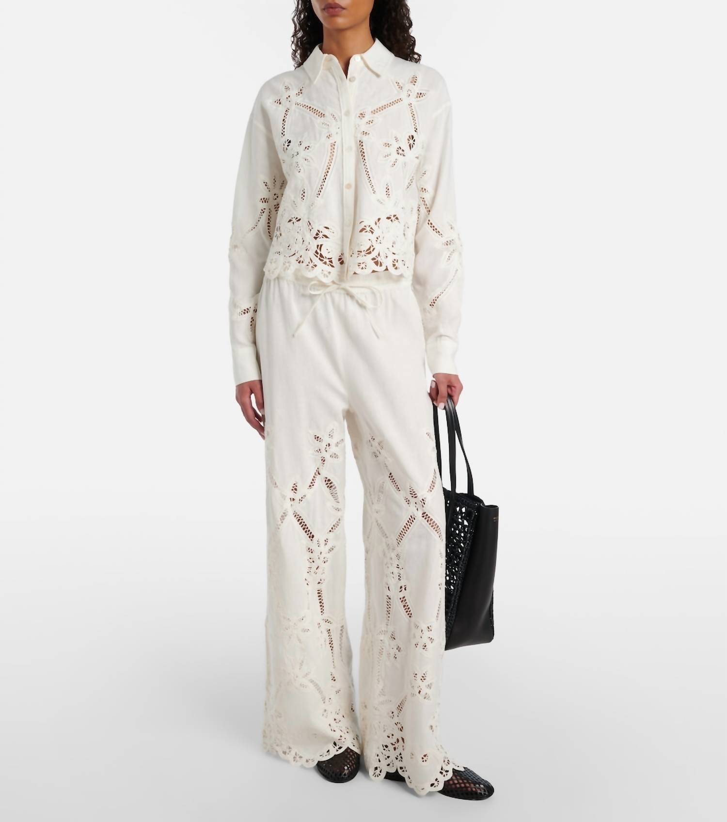 Veronica Beard Aderes Eyelet Shirt in dove - women's shirt - alternate view