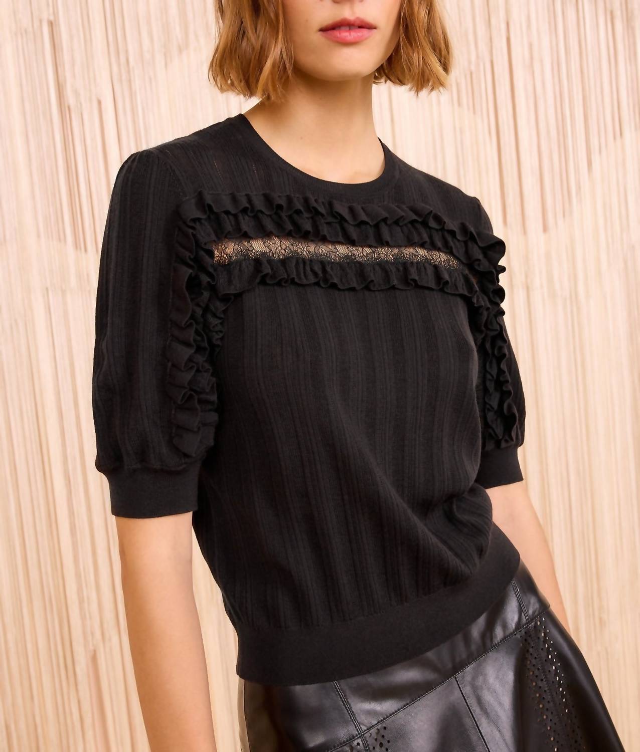 Ulla Johnson Salima Short Sleeve Knit Top in noir - women's t-shirt