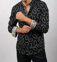 Eight X - Oval Pattern Print Button Down Shirt With Floral Trim