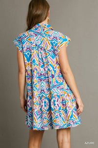 Umgee - Aztec Printed Tiered Collared Mini Dress
