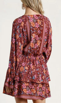 Umgee - Floral Border Print Layered Dress