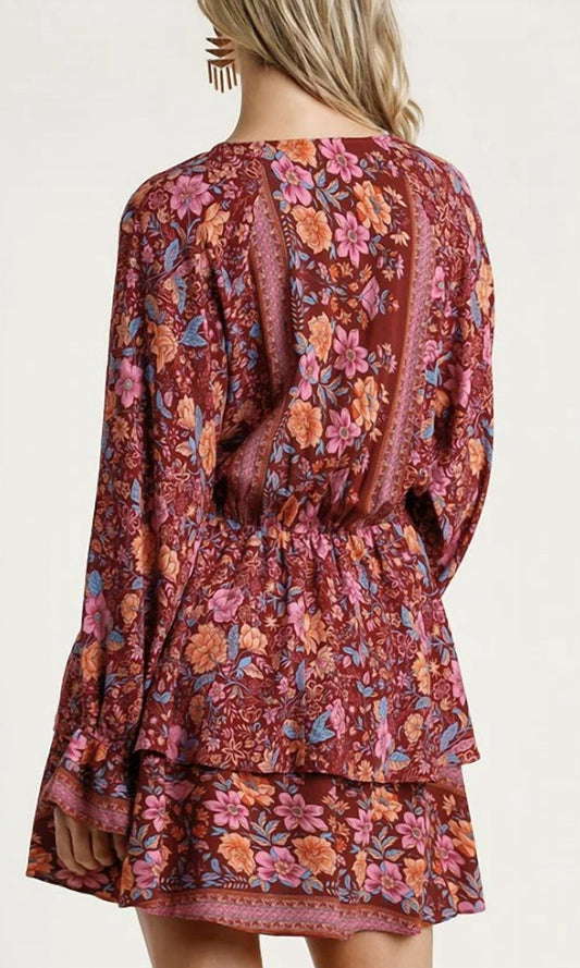 Umgee - Floral Border Print Layered Dress