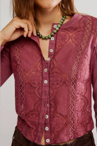 Free People - Jae Lace Knit Long Sleeve Top