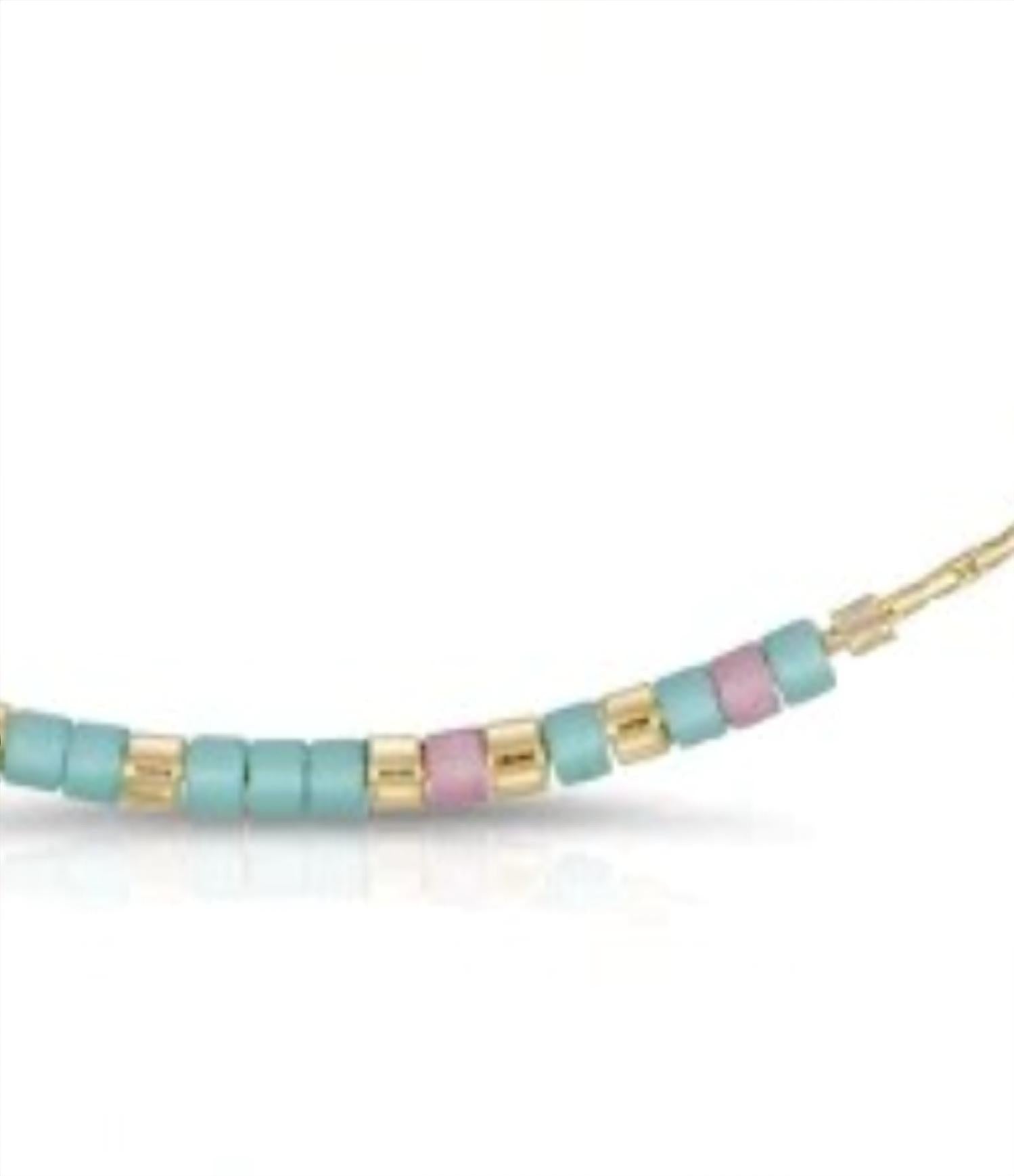 Dot & Dash Design Women's Sister Morse Code Necklace in light aqua dusty rose - women's jewelry - detail view