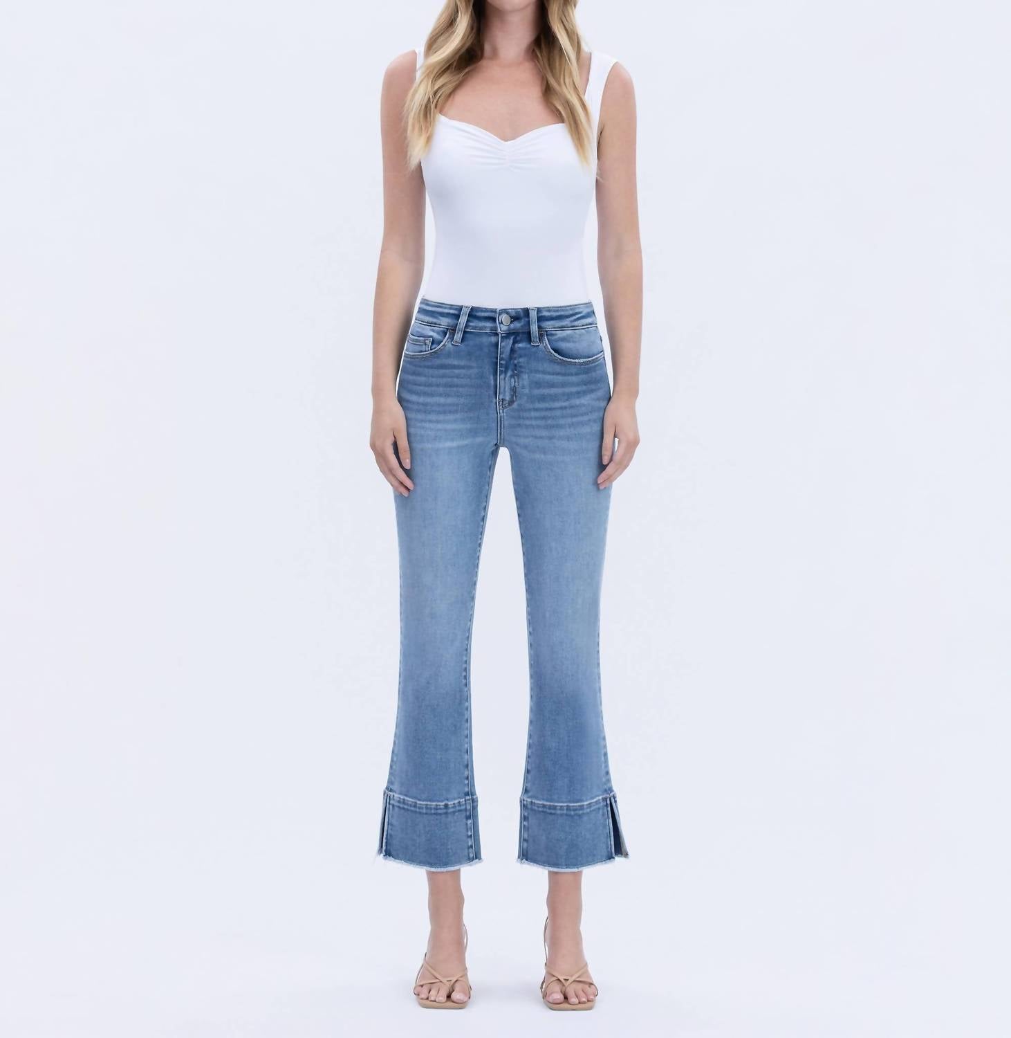 Flying Monkey - High Rise Trouser Slit Hem Kick Flare Jeans