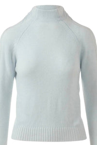 Kinross Women's Plaited Cable Sleeve Funnel Sweater in ice blue pearl - women's sweater - detail view