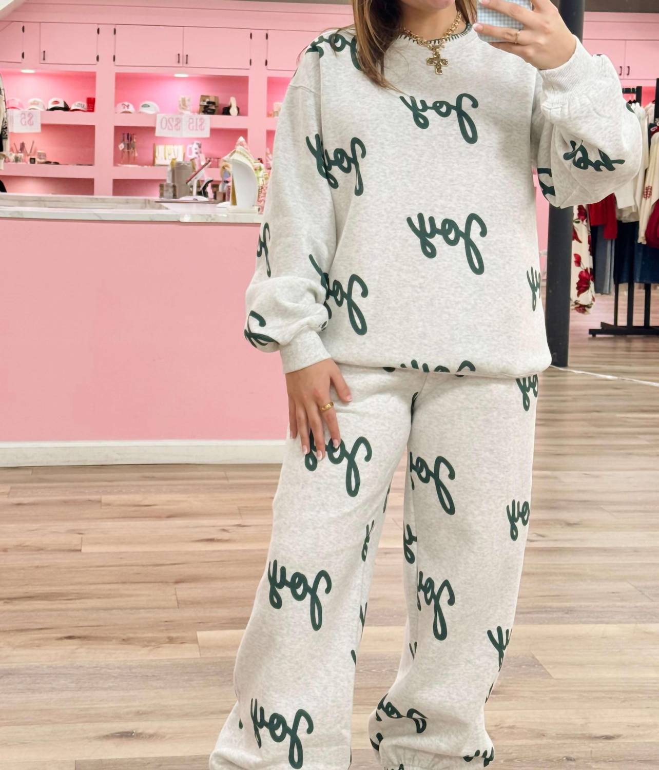 Peach Love Joy To The World Sweatpants in gray green - women's pants - alternate view