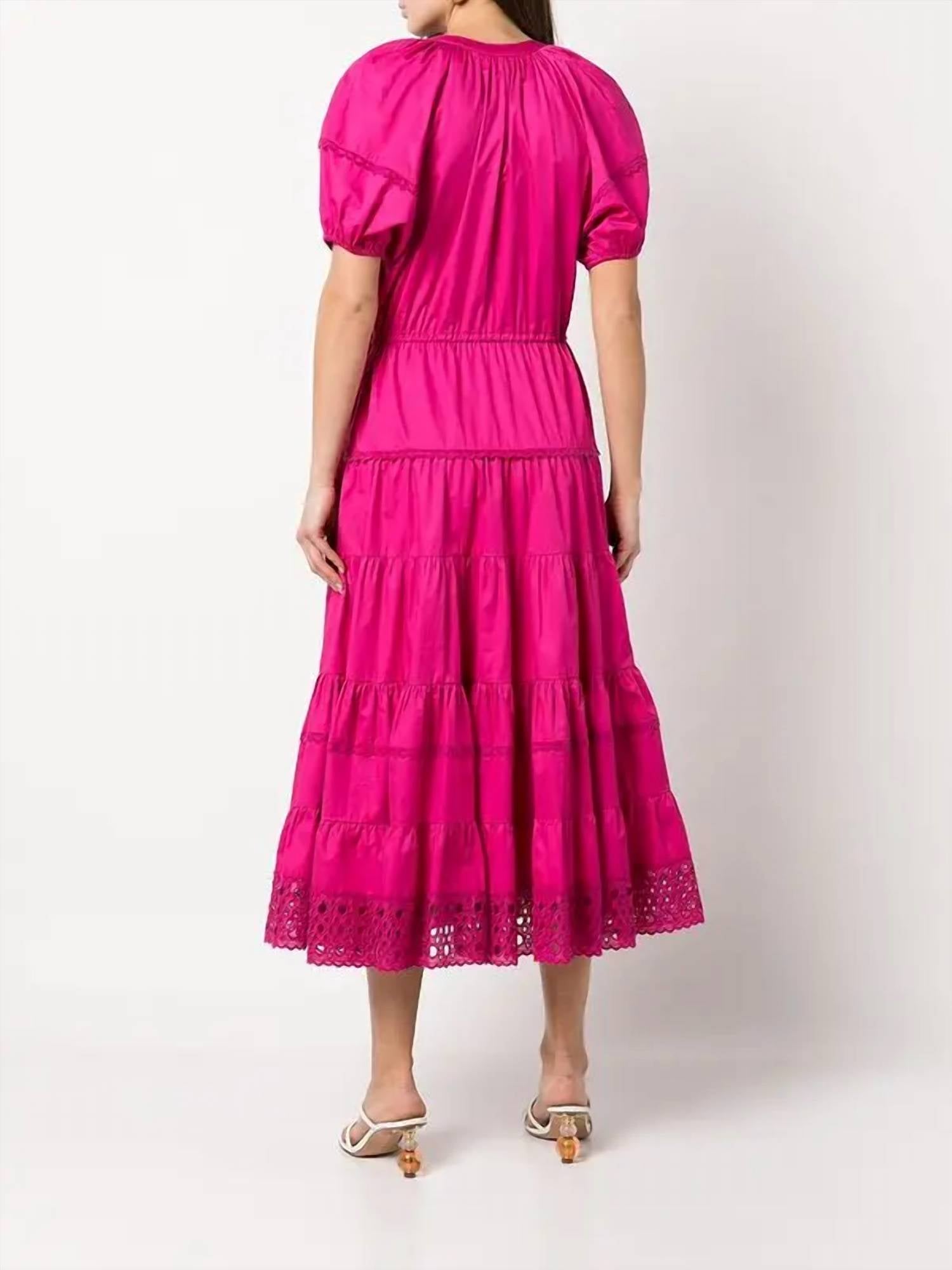 ALEXIS Raissa Tiered Dress in fuchsia - women's dress - detail view