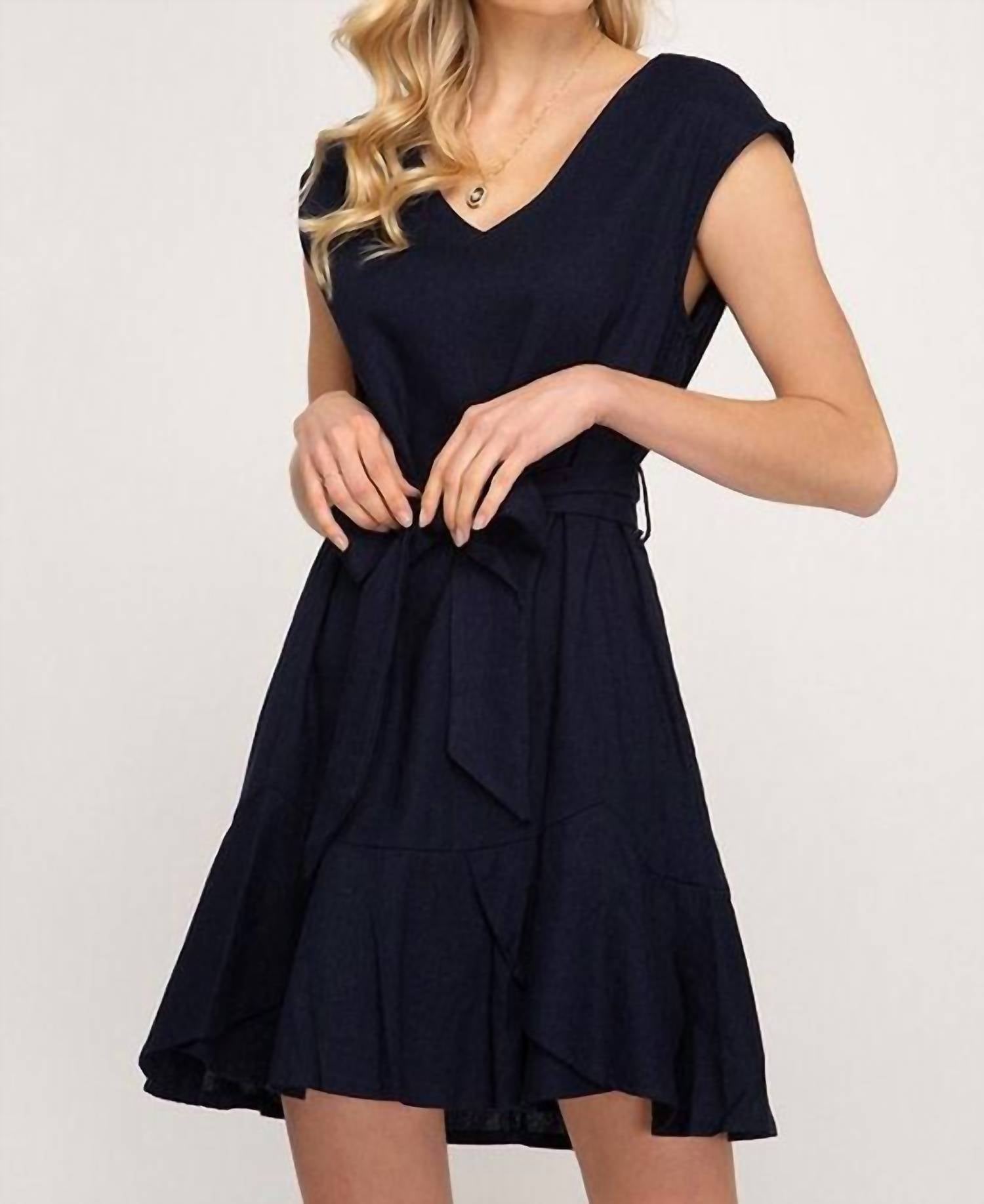 She + Sky - Woven With Waist Sash Dress