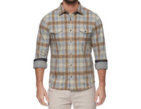 Flags & Anthem Luxton Hero Knit Flannel Shirt in brown tan blue - men's long sleeve top