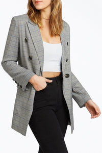 DOUBLE-BREASTED PRINCE OF WALES CHECKED WOVEN BLAZER