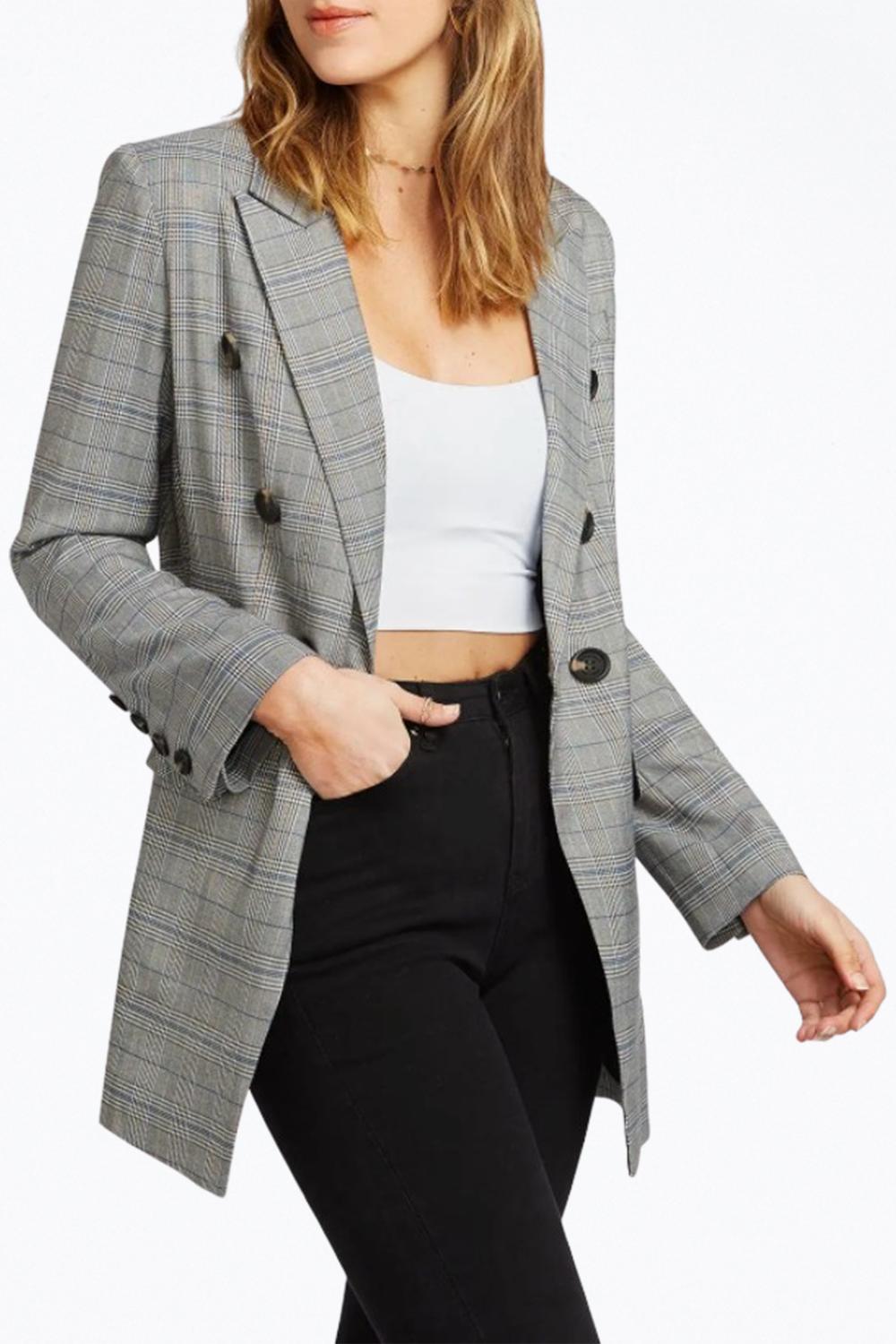 DOUBLE-BREASTED PRINCE OF WALES CHECKED WOVEN BLAZER