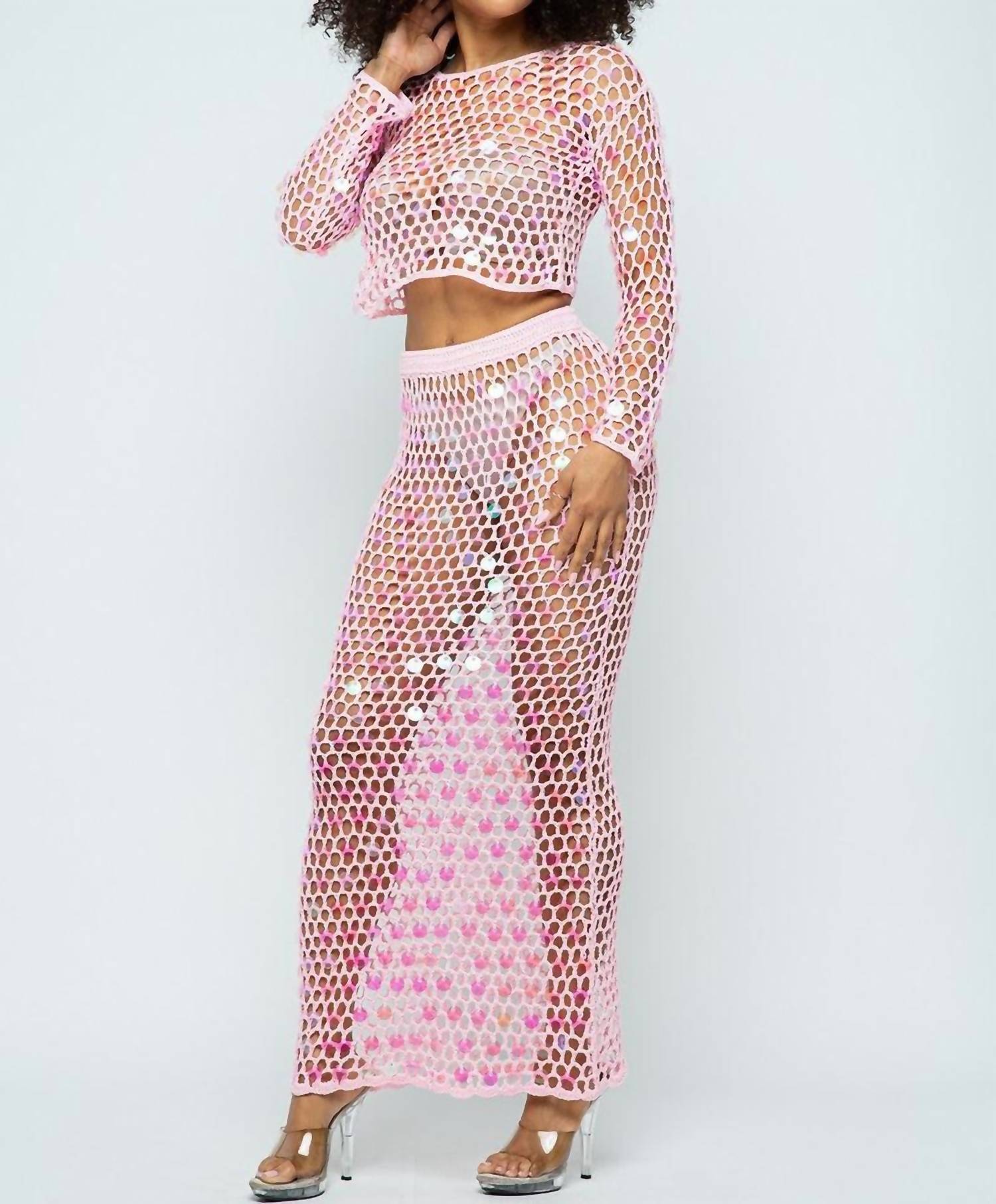 Hera Collection - Shine Bright Fishnet Crochet Top And Skirt Set