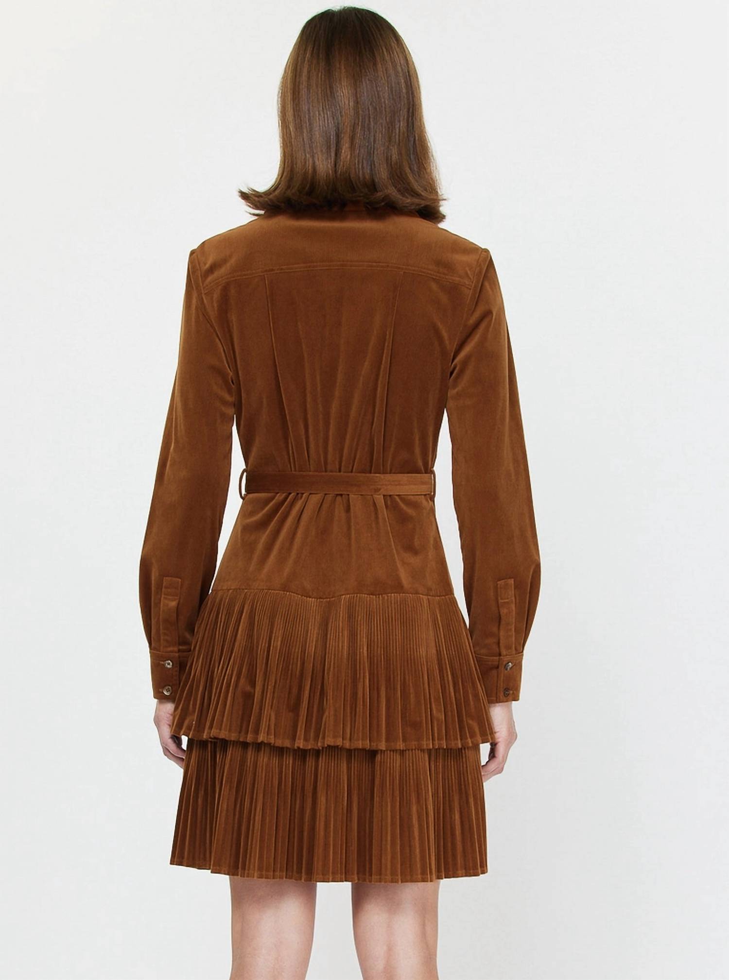 Current Air - Velvet Pleated Tiered Shirt Mini Dress