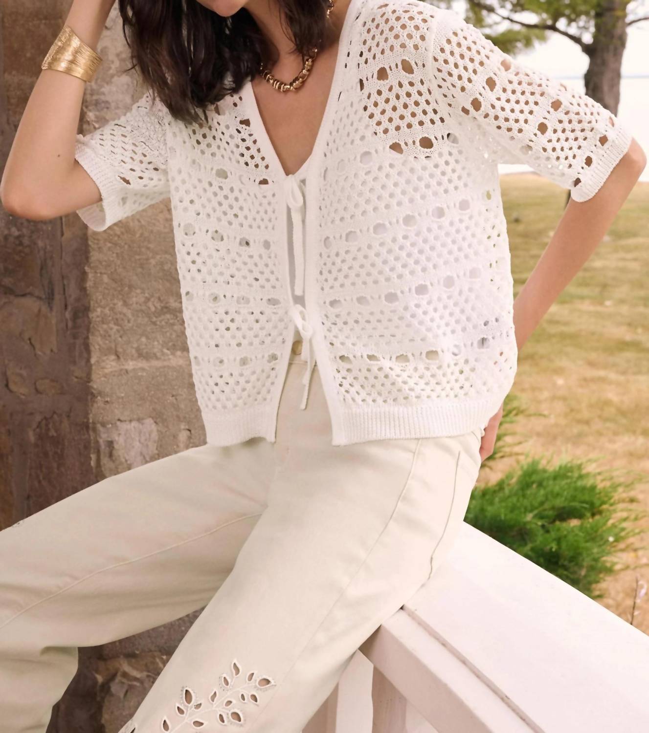 Joseph Ribkoff - Open Knit Short Sleeves Cardigan