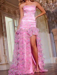 Jovani - Floral Sleeveless Ruffle Prom Dress