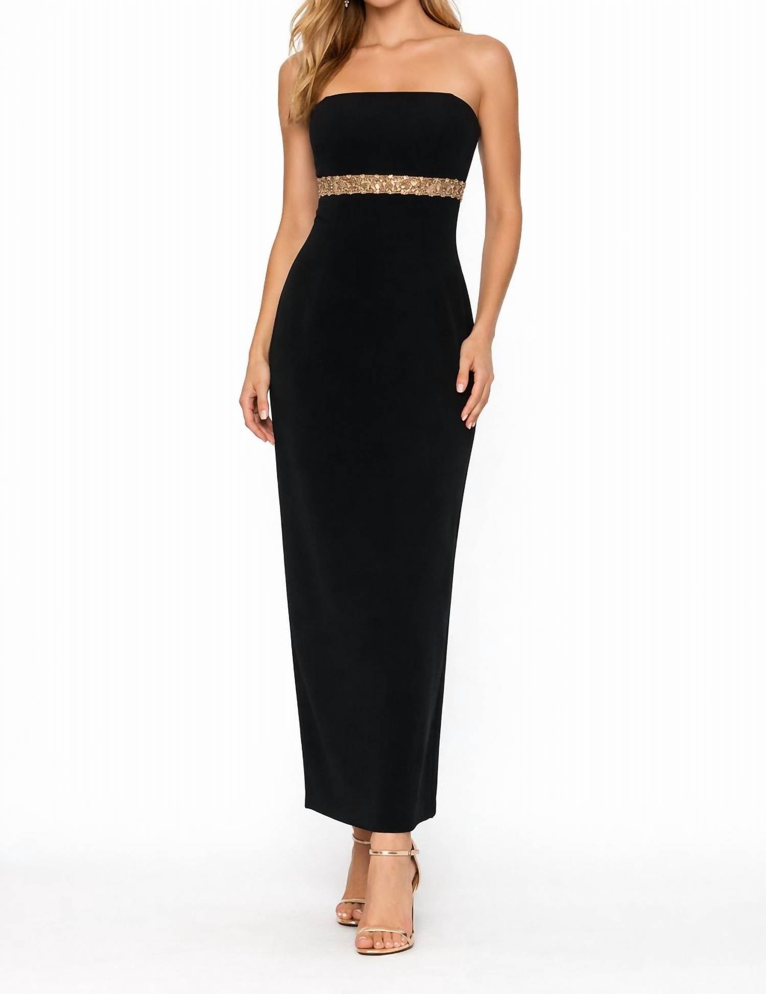 Jovani - Strapless Beaded Waist Column Gown