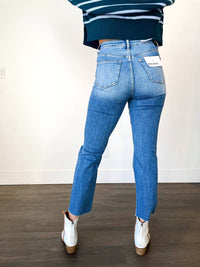 Bayeas Frankie Super High Rise Slim Straight Jeans in blue - women's jeans - detail view