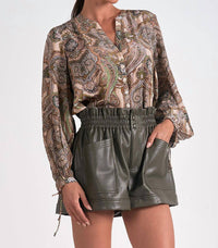 Elan - Paisley Bubble Sleeve Top