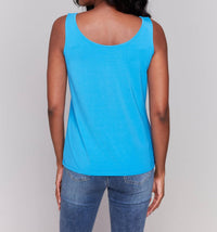 CHARLIE B Bamboo Reversible Tank Top in lagoon - women's tank top - detail view