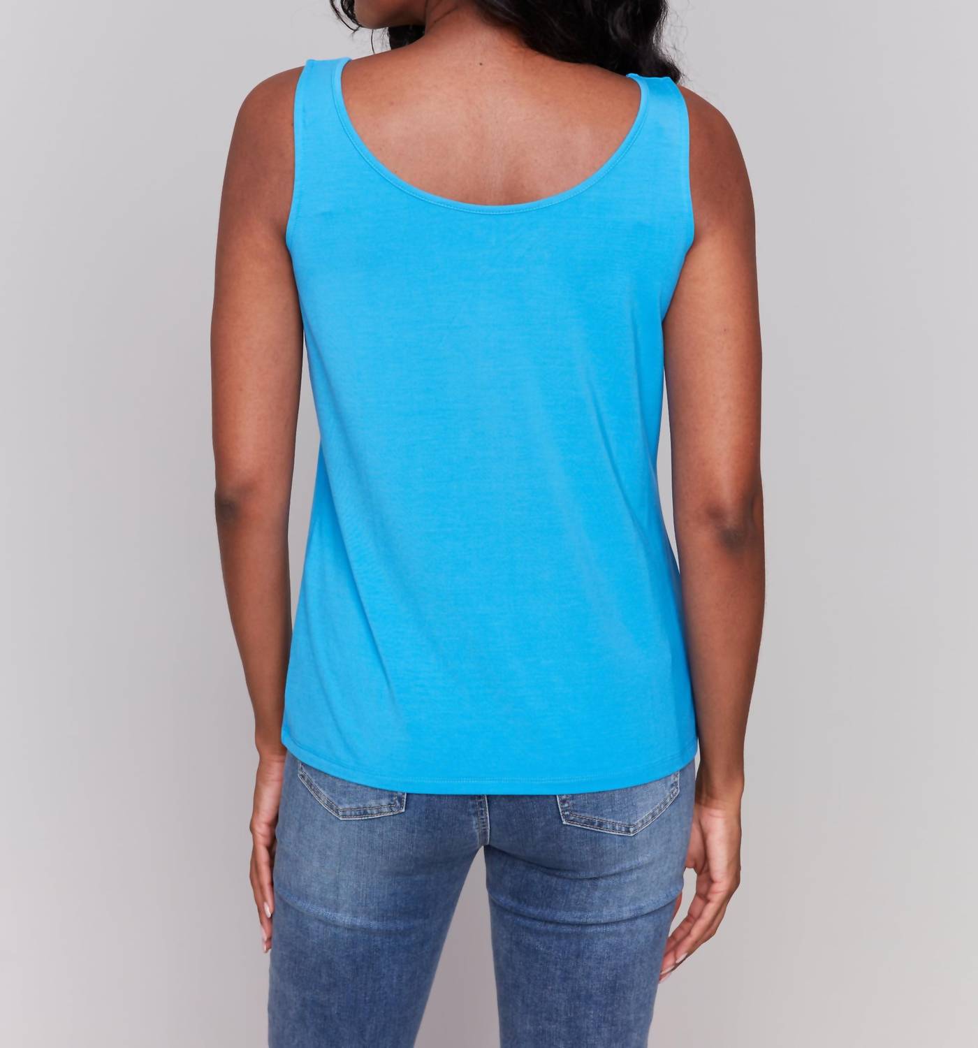 CHARLIE B Bamboo Reversible Tank Top in lagoon - women's tank top - detail view