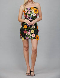 Fate All Over Flower Appliqué Strapless Dress in black multi - women's dress - alternate view