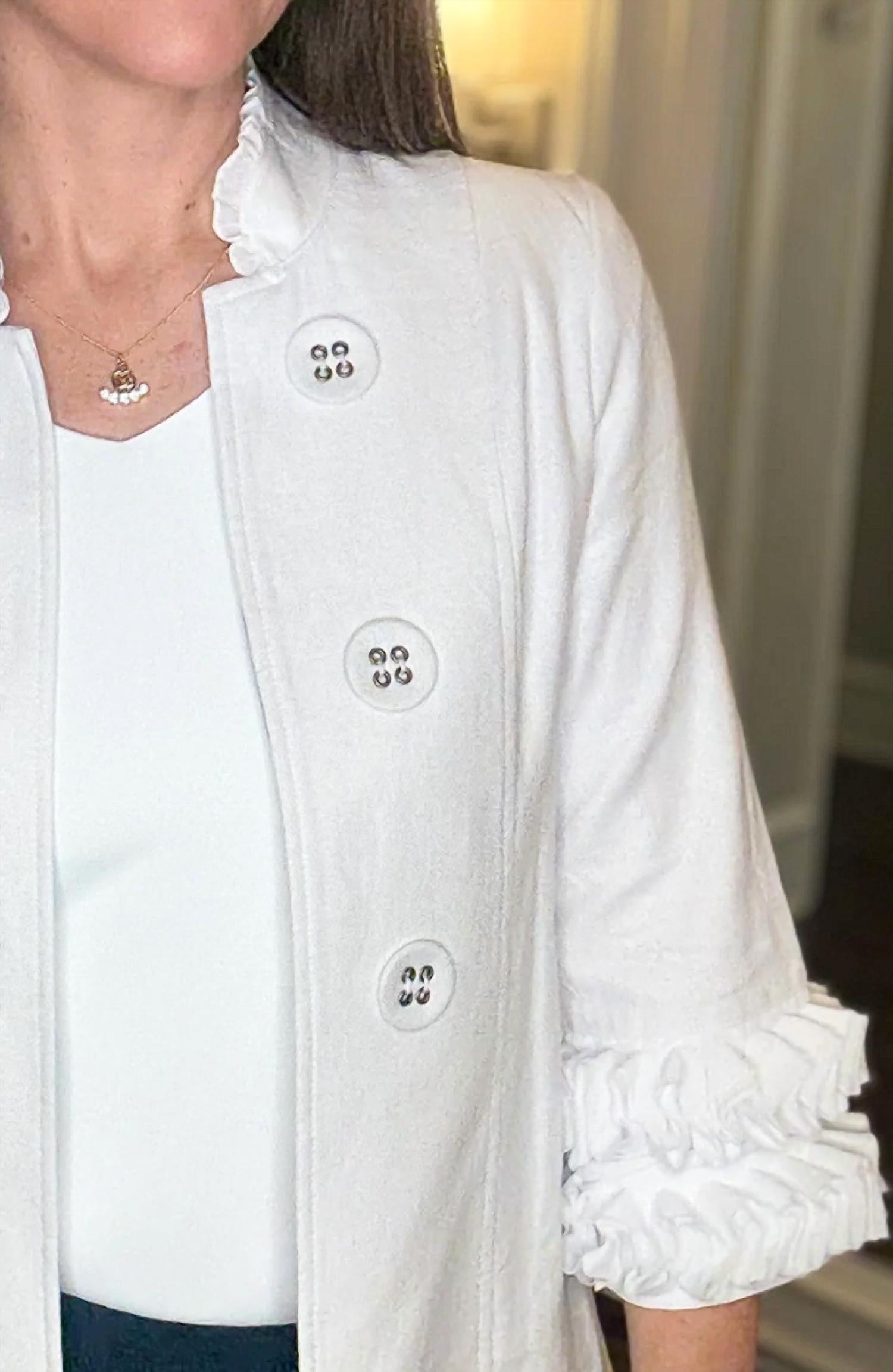 Multiples 3/4 Sleeve Stand Collar Jacket in white - women's jacket - detail view