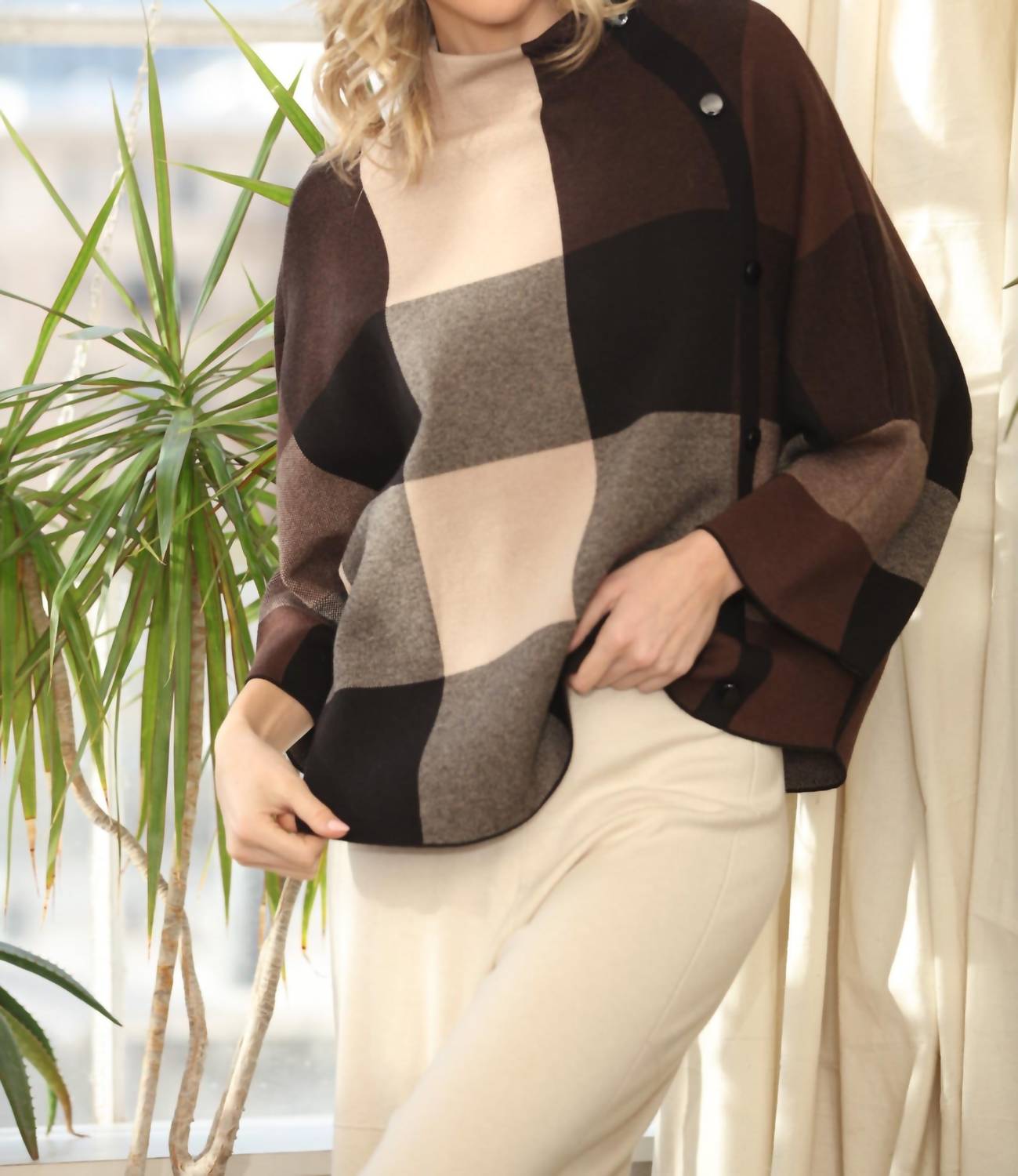 Joseph Ribkoff - Checkered Mock Neck Sweater