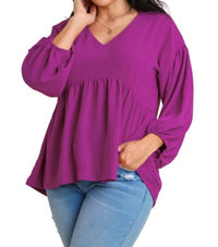 Umgee - V-neck Babydoll Top