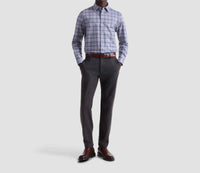 Bugatchi Uomo Herringbone Stacked Check 8 Way Stretch Shirt in cement - men's shirt