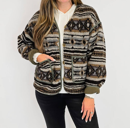 Umgee - Aztec Patch Pocket Nordic Button Down Jacket