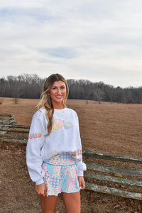 Peach Love - Sweetheart Patchwork Crewneck Sweatshirt
