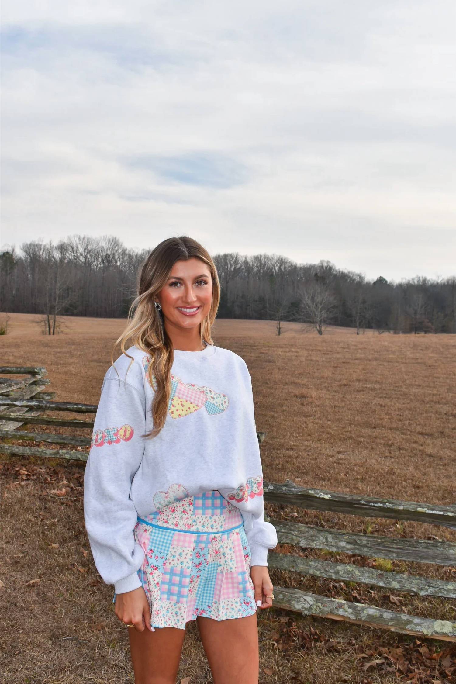 Peach Love - Sweetheart Patchwork Crewneck Sweatshirt