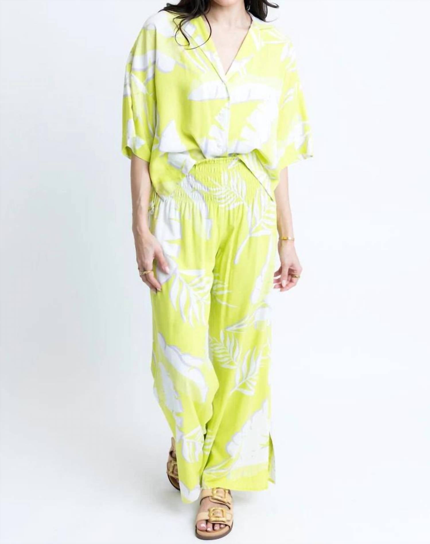 Karlie - Palm Leaf Smock Waist Pants