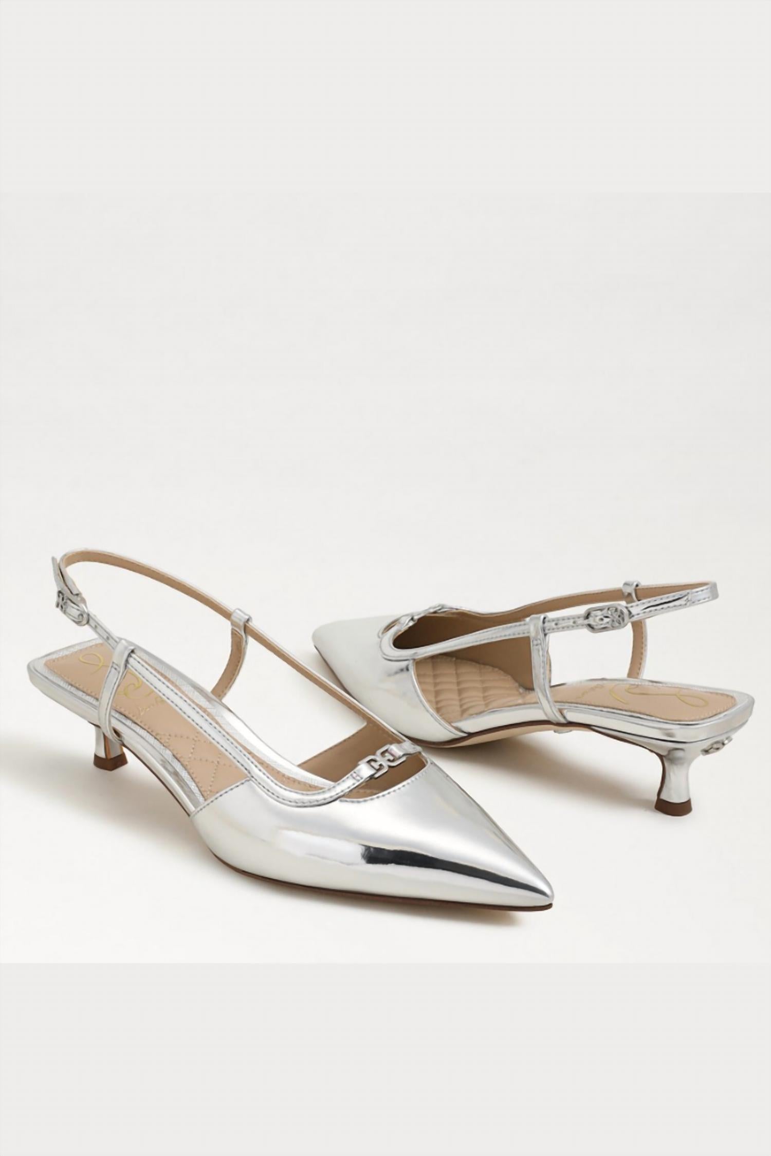 Sam Edelman Women's Toni Slingback Kitten Heel in soft silver metallic - women's heels - view 6