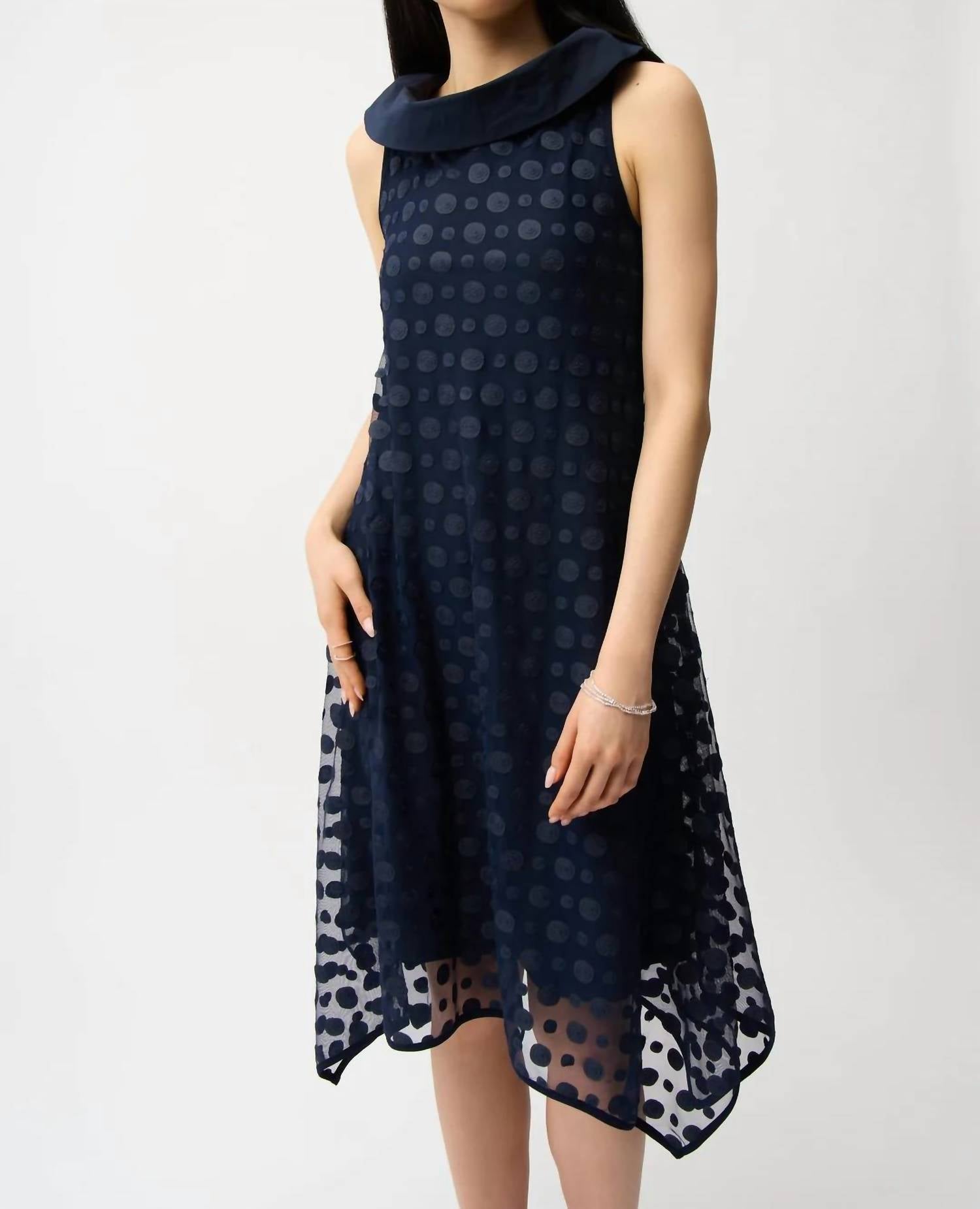 Joseph Ribkoff - Dot Embroidered Mesh Handkerchief Dress