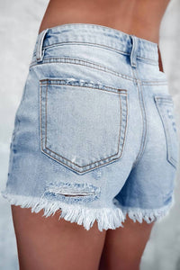 Lovesoft - Delia Distressed Raw Hem High Waist Denim Shorts